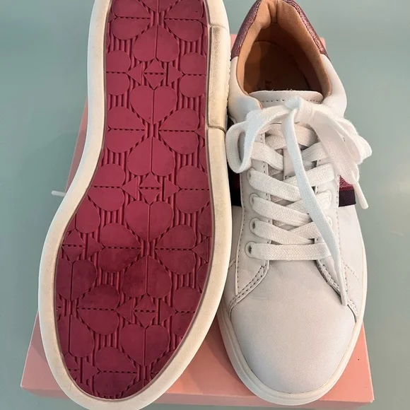 kate spade White Sneakers with Burgundy Stripe Detail - Picture 6 of 9